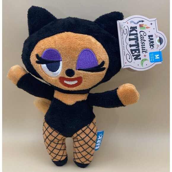 NWT Bark Box Halloween Catsuit Kitten Plush Dog Toy Crinkle Squeaker Orange Cat - Picture 1 of 7